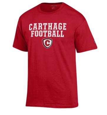 Carthage Football Tee with Shield, Red