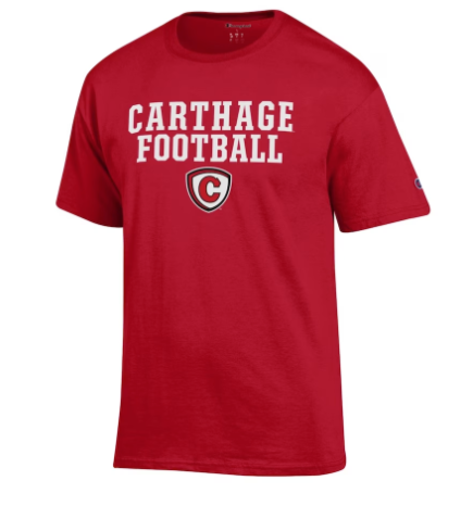 Carthage Football Tee with Shield, Red